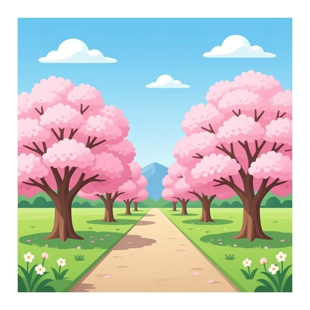 Blossom trees in Japan next to a footpath emoji