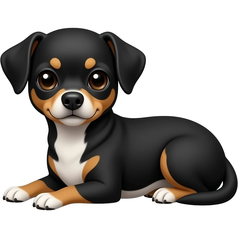 chiwheeni solid black with no brown, ears flopping over, not standing up with white feet emoji