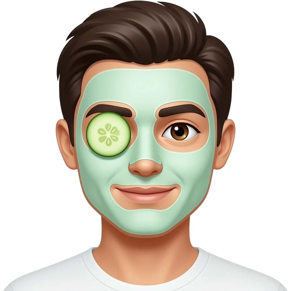 Skin care emoji, cucumber slice on eye, mask pack on face emoji