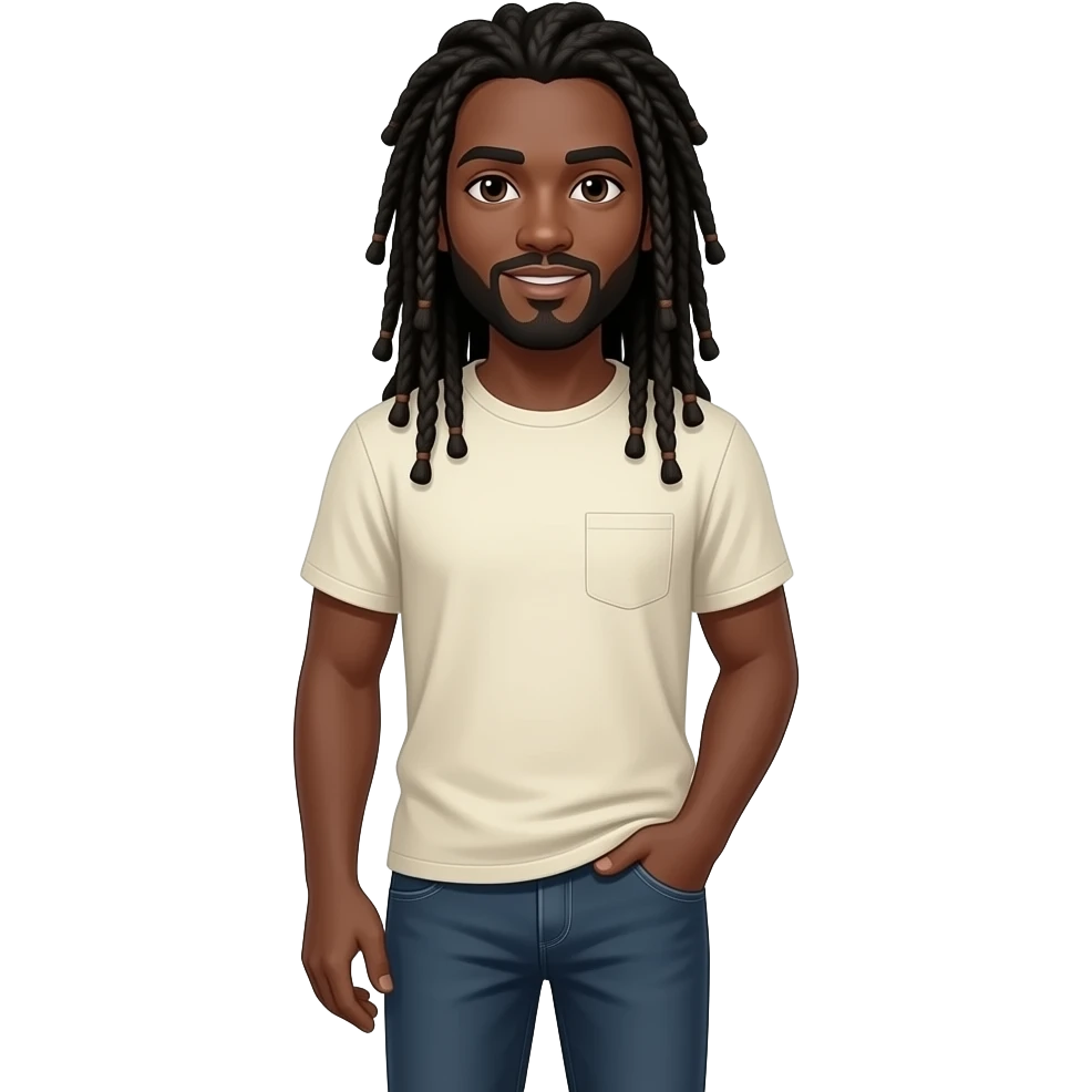A man with long braids black skin brown eyes long pants block in his pocket emoji