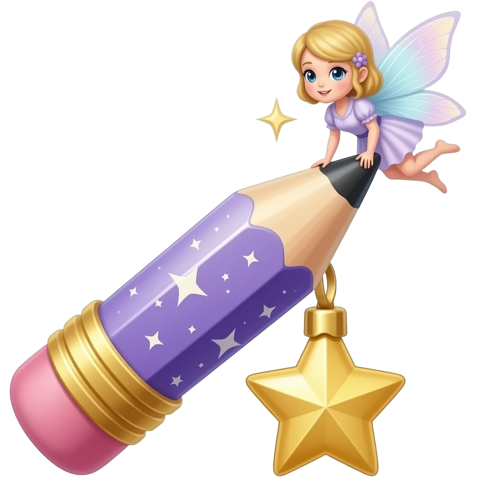 pencil that looks like a magic wand fairy sparkling with a star toward top/end of pencil (rubber side) emoji