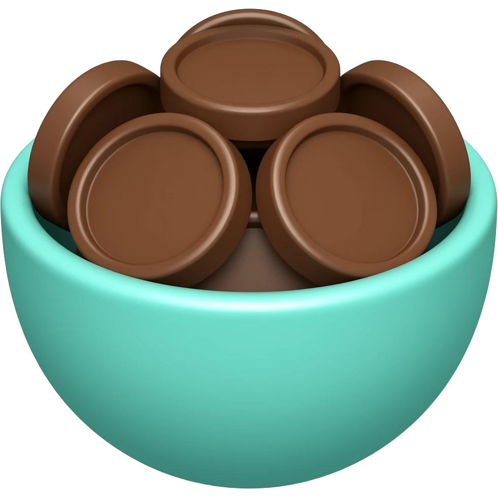 super realistic small teal bowl of chocolate circles emoji