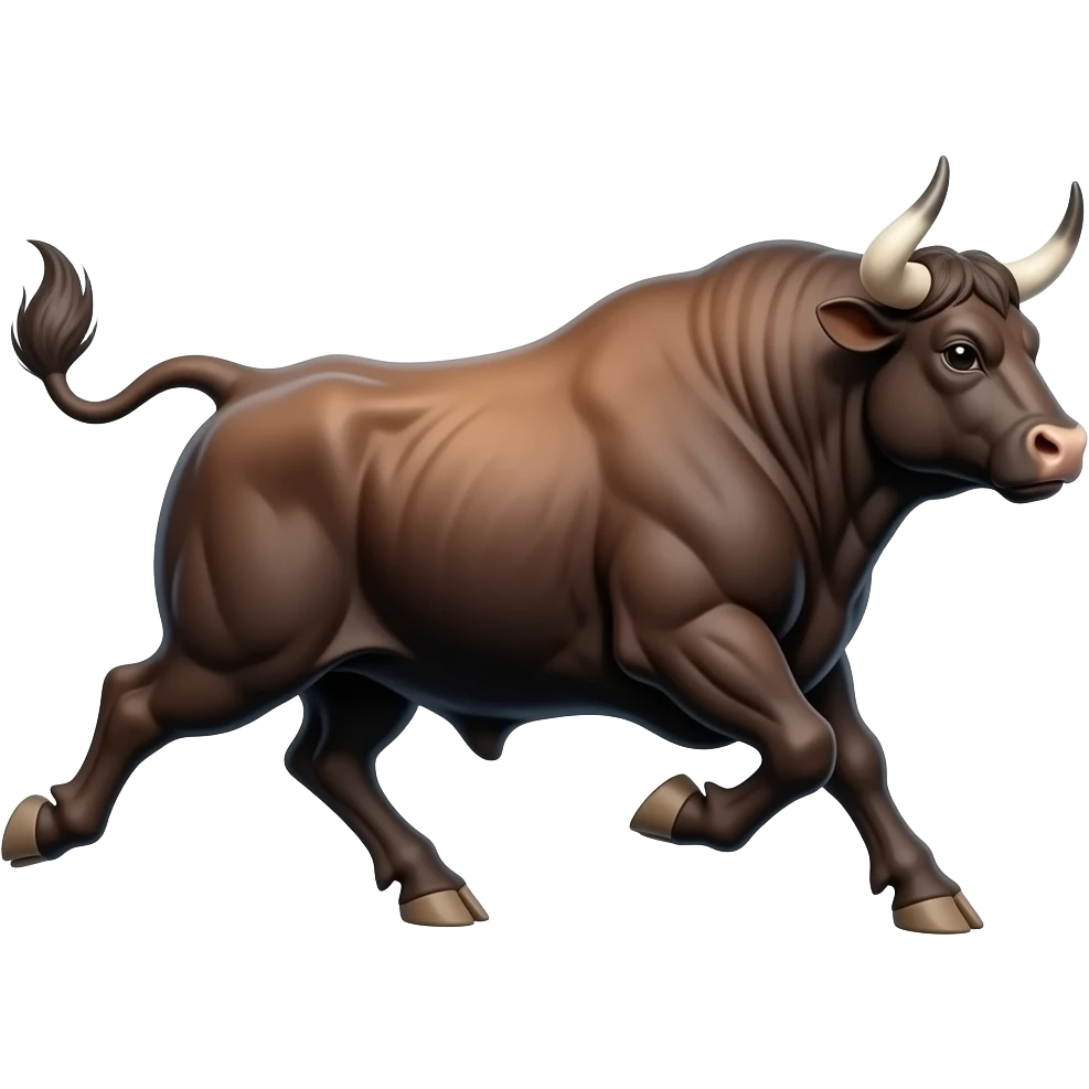 create a bull side profile, facing right, full mascular body, running emoji
