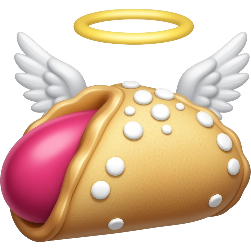 Canolli pastry with toga and angel wings and angel wings and halo emoji