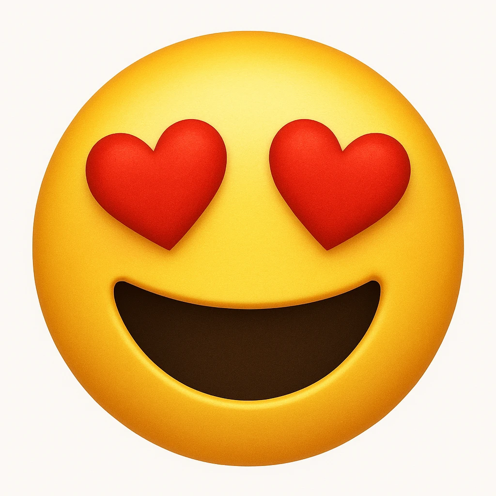 yellow emoji face, heart eyes, joyful emoji