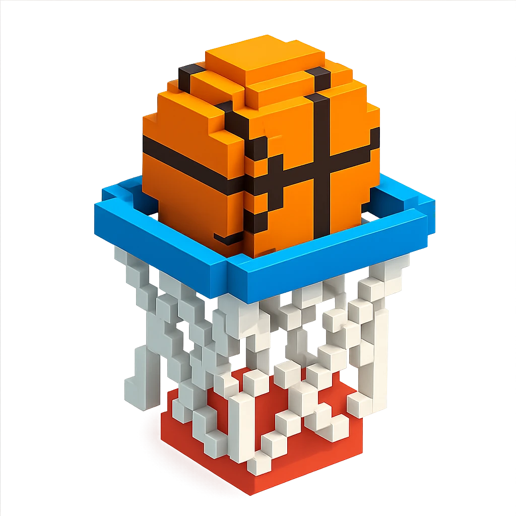 Voxel-style basketball in a net, no background, variation 2. emoji