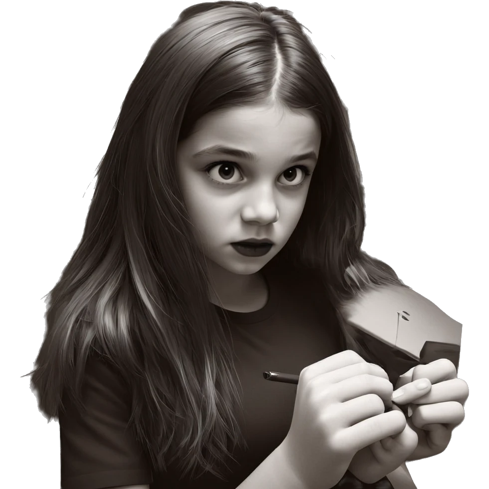 monochrome girl portrait looking up emoji