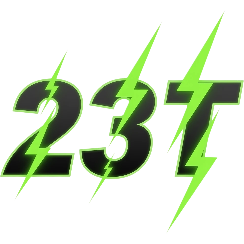 23T in neon green and black for racing numbers and lightening bolts emoji