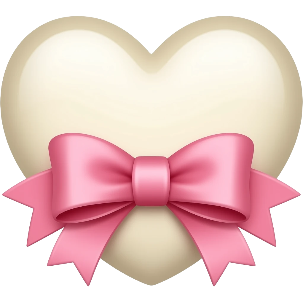 Ivory heart with a pink ribbon bows emoji