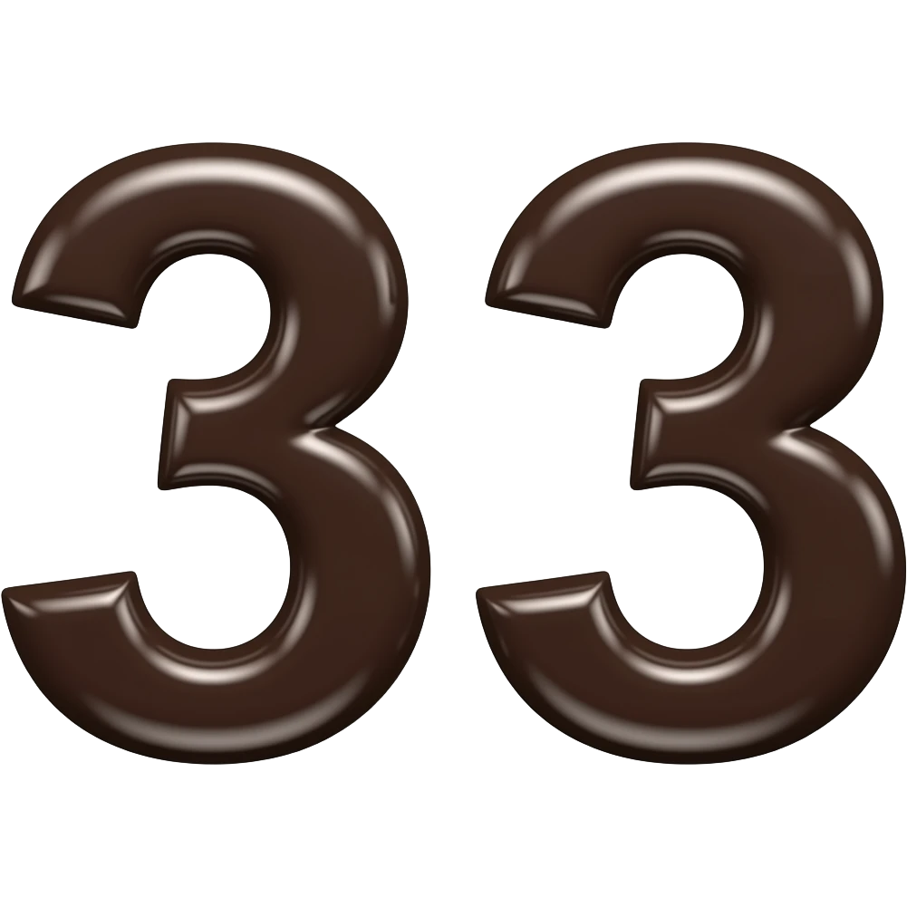 Create an emoji of the number 33 in a shiny dark brown tone and make the number very thick emoji