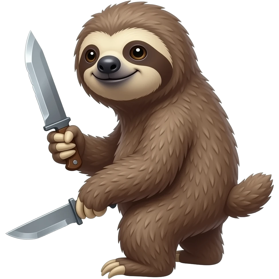 turn back looking askance going smiling evil killer sloth w very taktic knife emoji