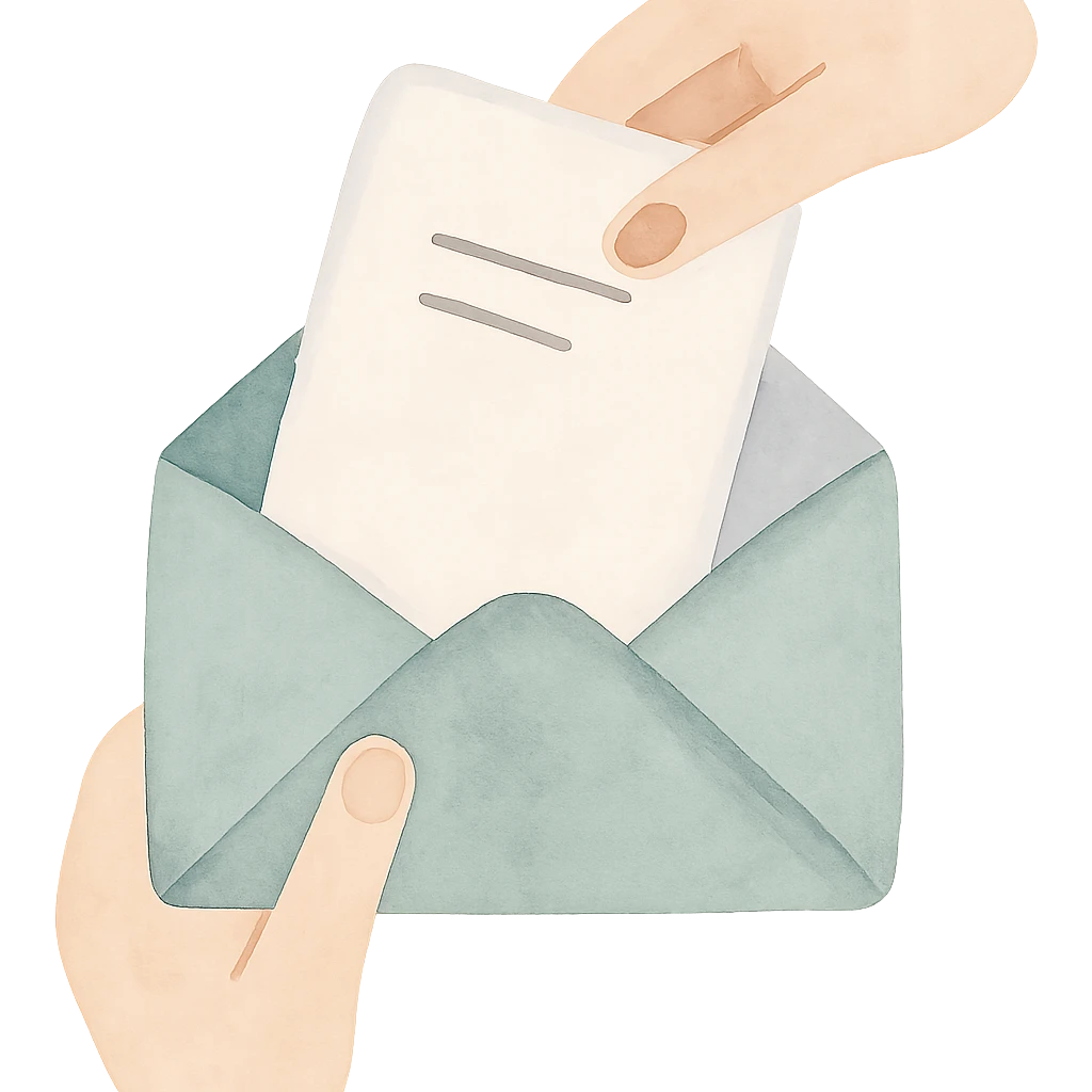 a letter being placed inside an envelope, watercolor illustration style emoji