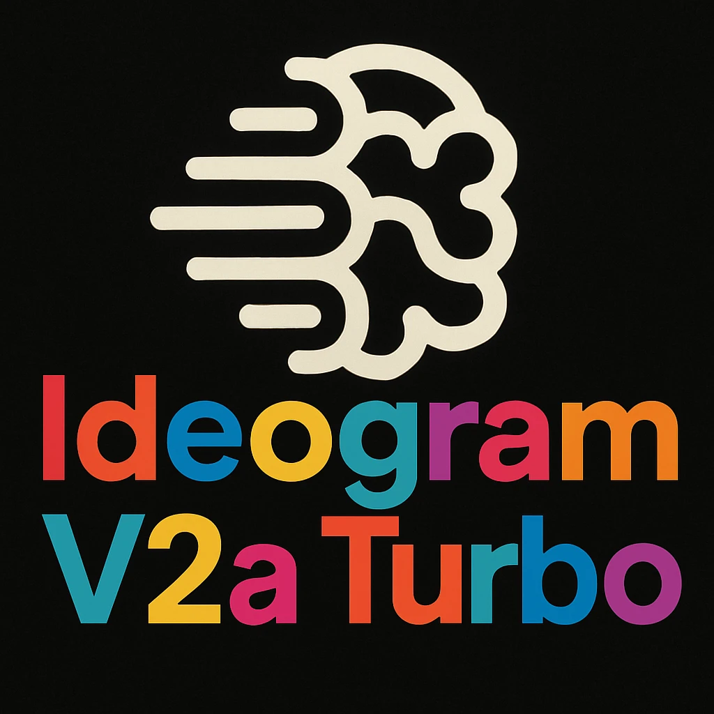 make a non gradient solid but colorful text of "Ideogram V2a Turbo", black background, add this logo too, make it good art for this emoji