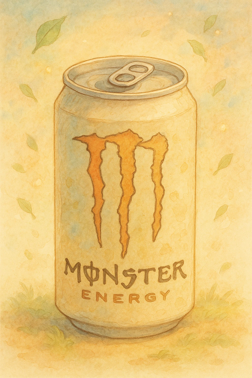monster energy drink can, soft and whimsical ghibli-inspired illustration style emoji
