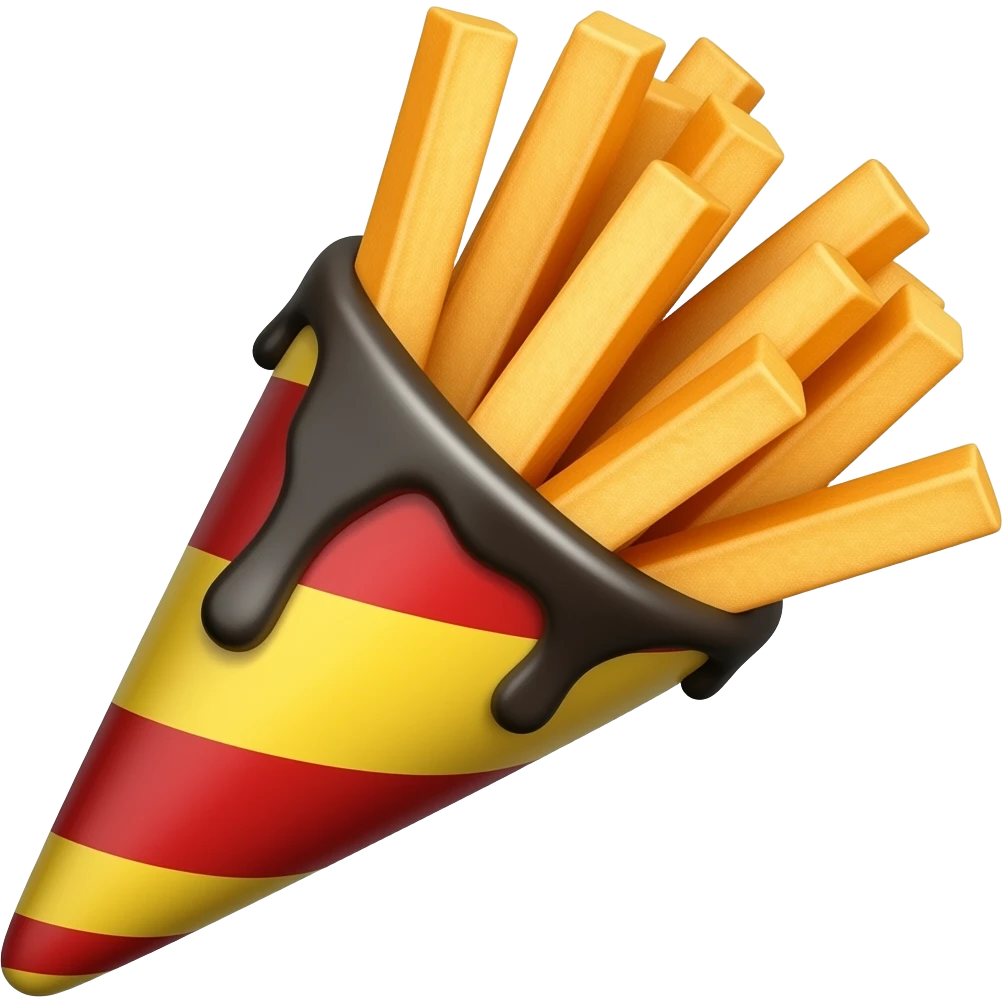tri-colore cone of fries;black, yellow red emoji