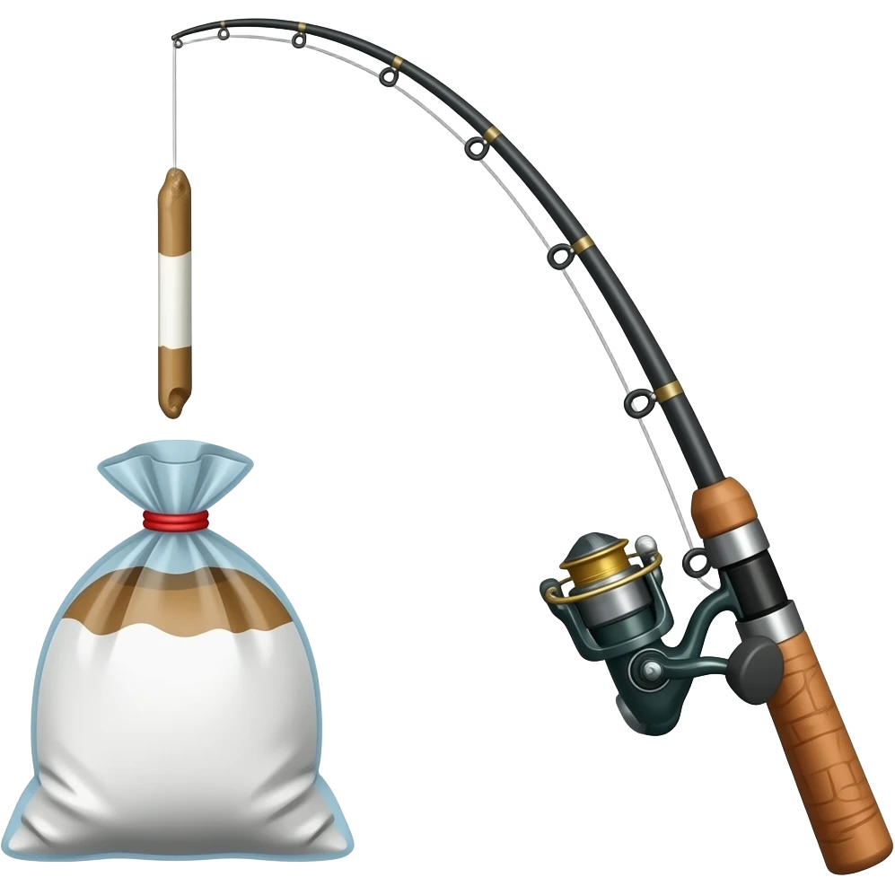 Fishing rod with a bag of cocaine on the end emoji