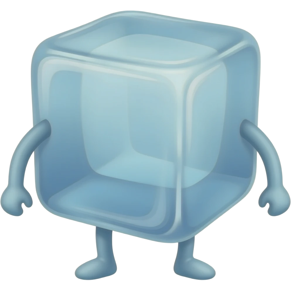 A ice cube with legs without arms emoji