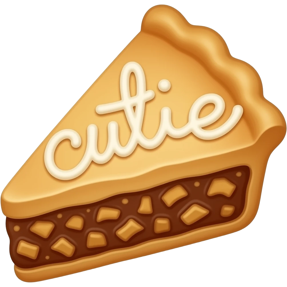 apple pie that says cutie on it emoji