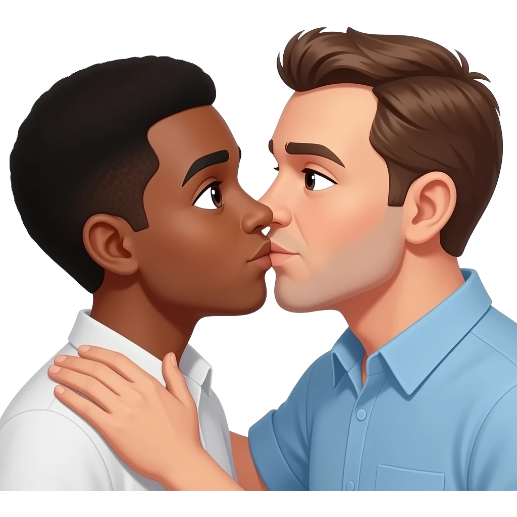 Young Black guy and white daddy 
kissing emoji