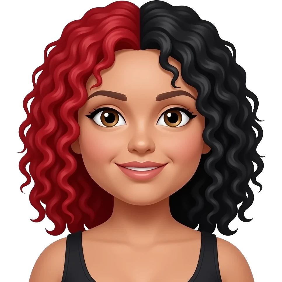 chubby mixed woman with red and black curly hair mixed all together emoji