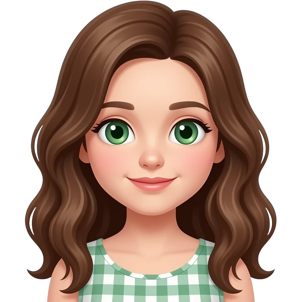 CUTE GIRL WITH WAVEY LONG BROWN HAIR AND GREEN EYES emoji