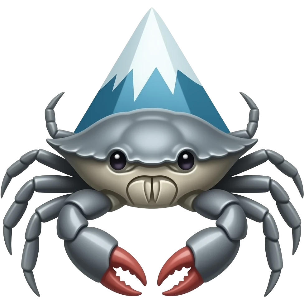 A gray crab facing forward with a mountain on his back emoji