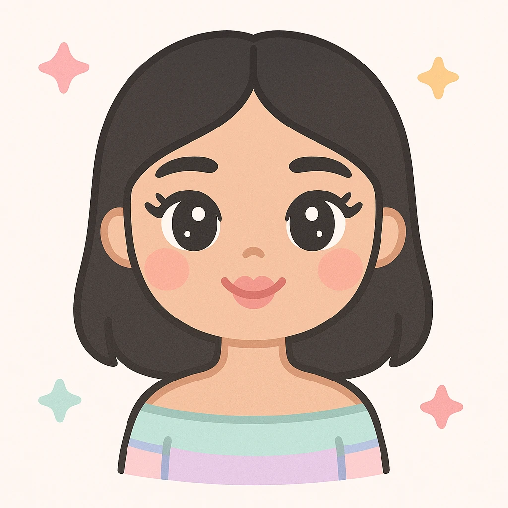 viral emoji girl, beige skin tone, straight eyebrows, cat eyes with cute eyelashes, light blush, pink cupid-shaped lips, black off-shoulder 1b hair, wearing an aesthetic top, kawaii style emoji