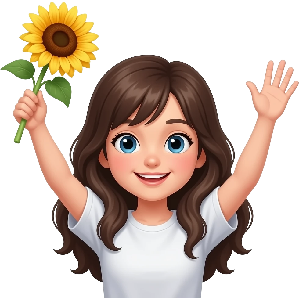Girl with raising hands with a sunflower in one hand emoji