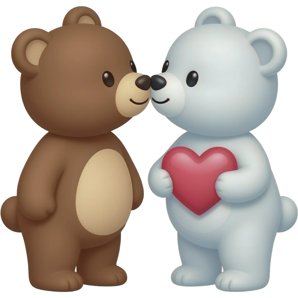 I want one brown bear teddy kissing on cheek white bear teddy holding heart emoji