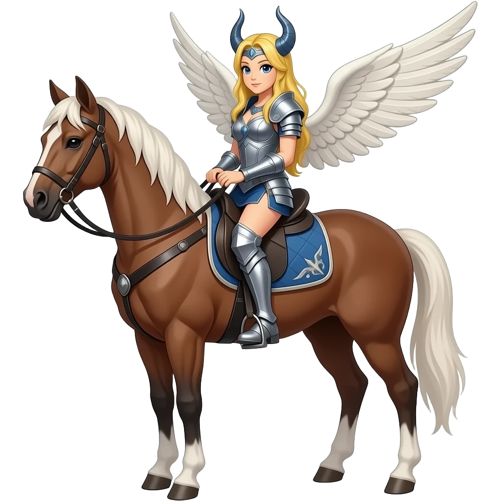 valkiria en caballo, alas en la cabeza, cuerpo completo emoji