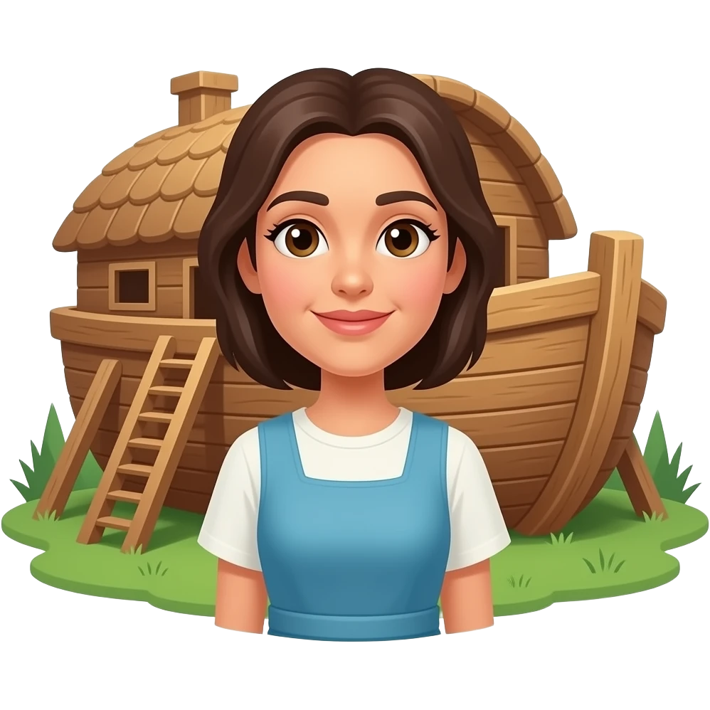 Noah's wife standing in front of the Ark (not a picture of it) emoji