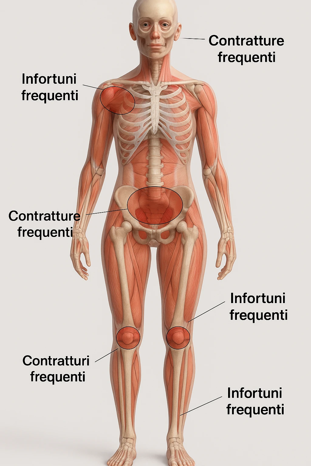 donna con infortuni e contratture frequenti in 3D immagine medica in italiano  emoji