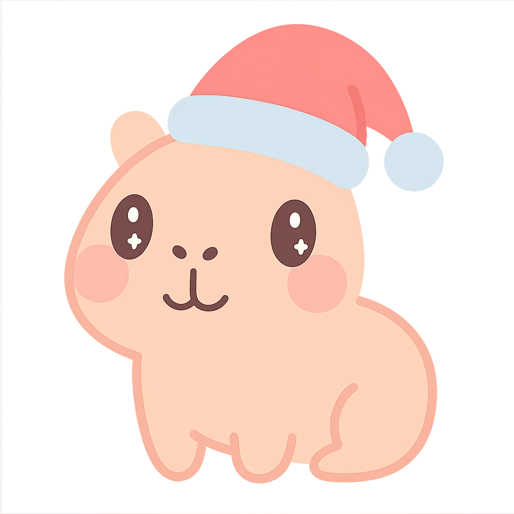 capibara with red and white Christmas hat, cute expression emoji
