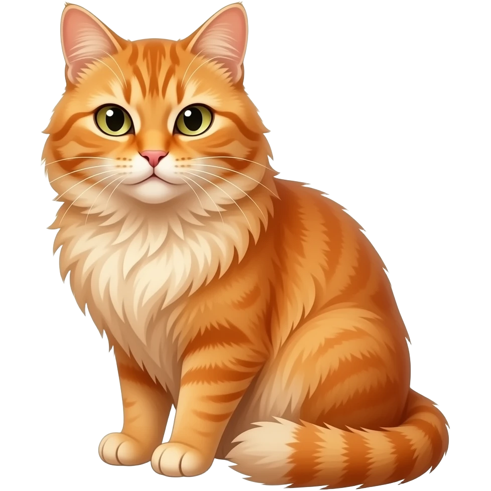 orange cat with clever eyes, long haired, smirk, full body, sitting emoji