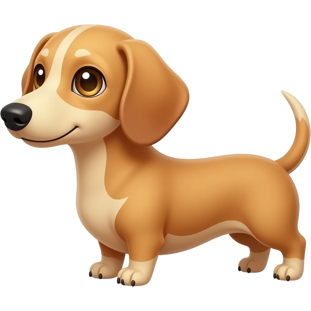 A small and thin mini dachshund who has a narrow snout, a pink nose, a light blonde coat, and gold eyes emoji