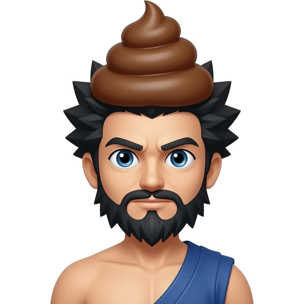 Sangoku, avec un caca sur la tête emoji