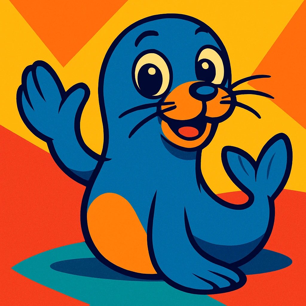 cartoon seal with big eyes and a playful pose emoji