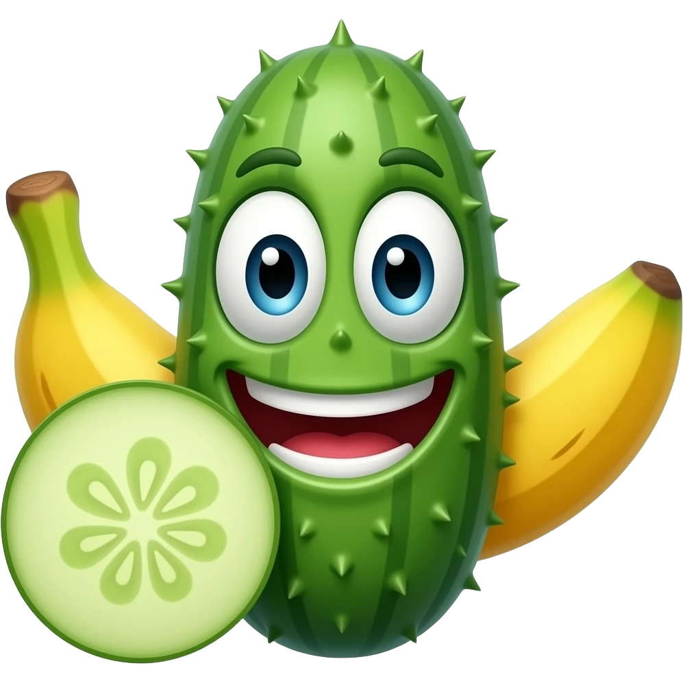 A toothy, funny, prickly banana cucumber with the text "BANOGUR". emoji