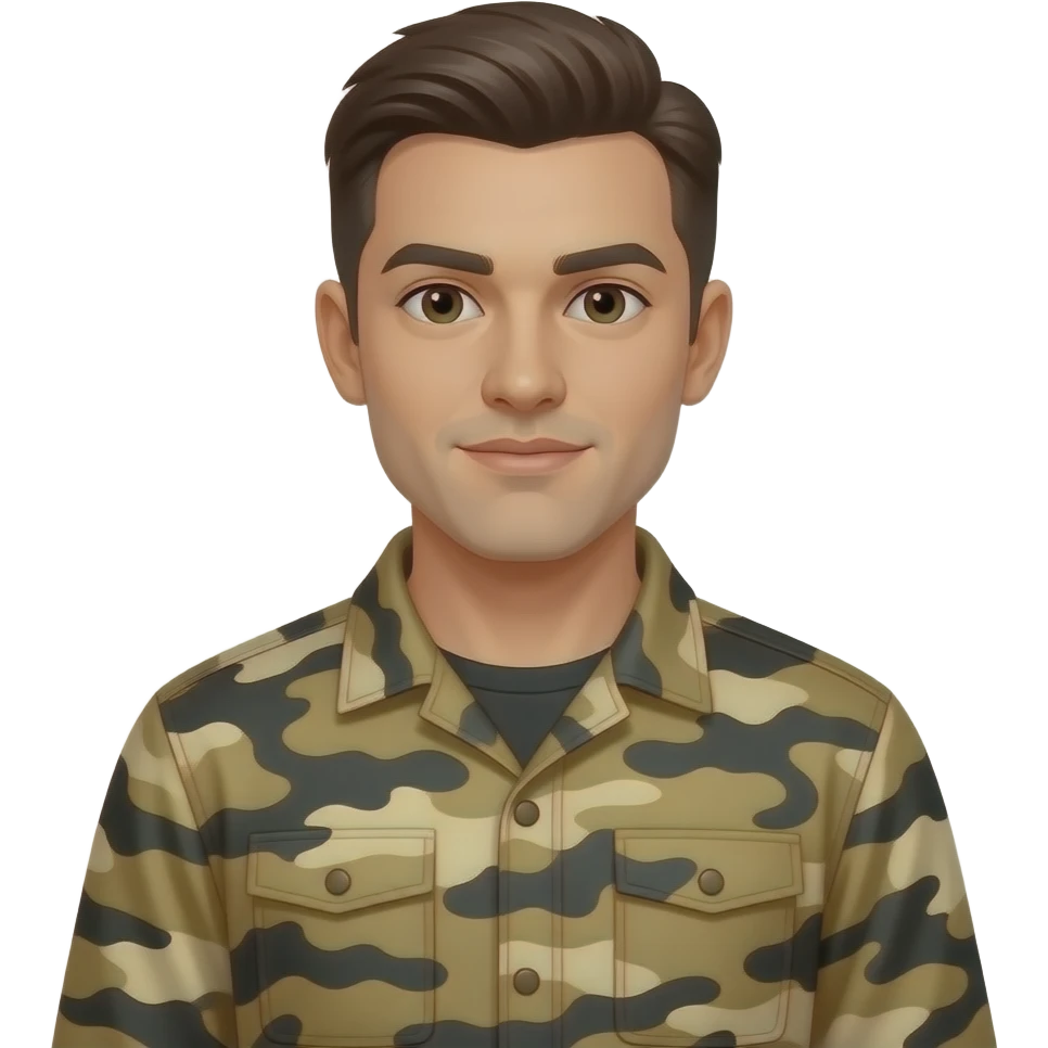 Man wearing light brown jump suit with black camo stripes emoji