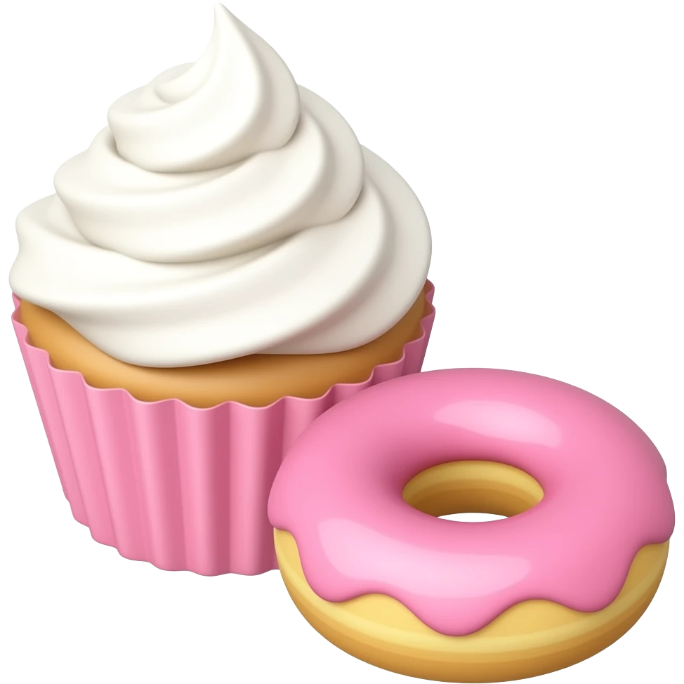 Light Pink cupcake and donut in the foreground emoji