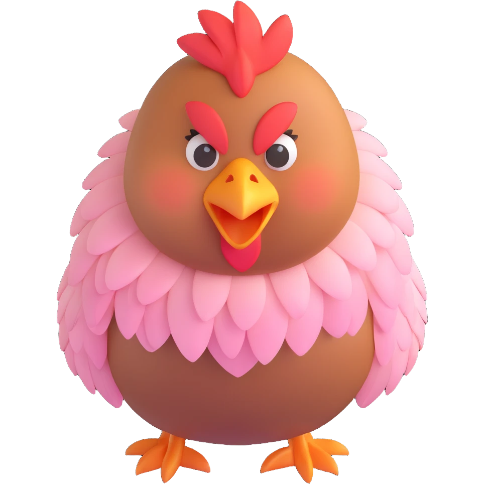 cute hen with fluffy feathers, blushing cheeks emoji