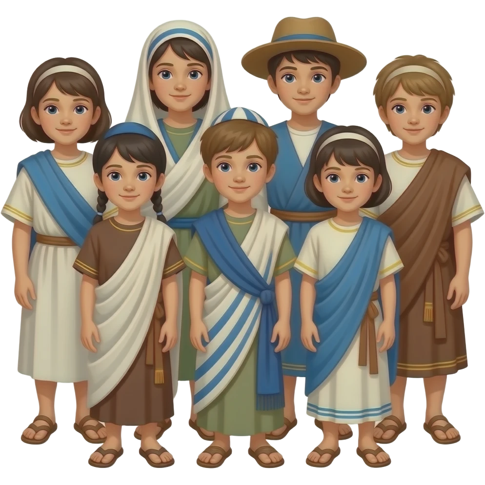 A group of jewish children, wearing old  draped clothing from biblical times emoji