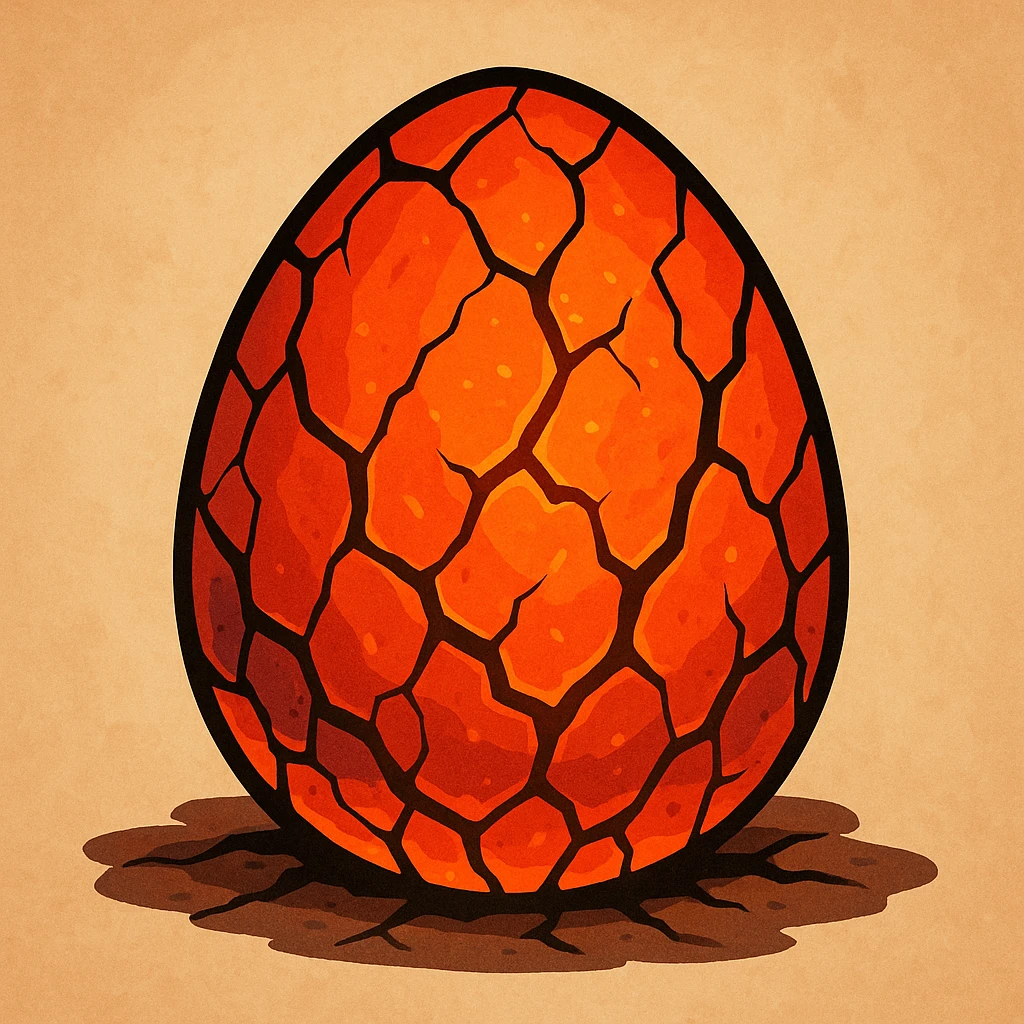 a cartoon-style lava egg with bright orange and red colors, cracks showing glowing magma emoji
