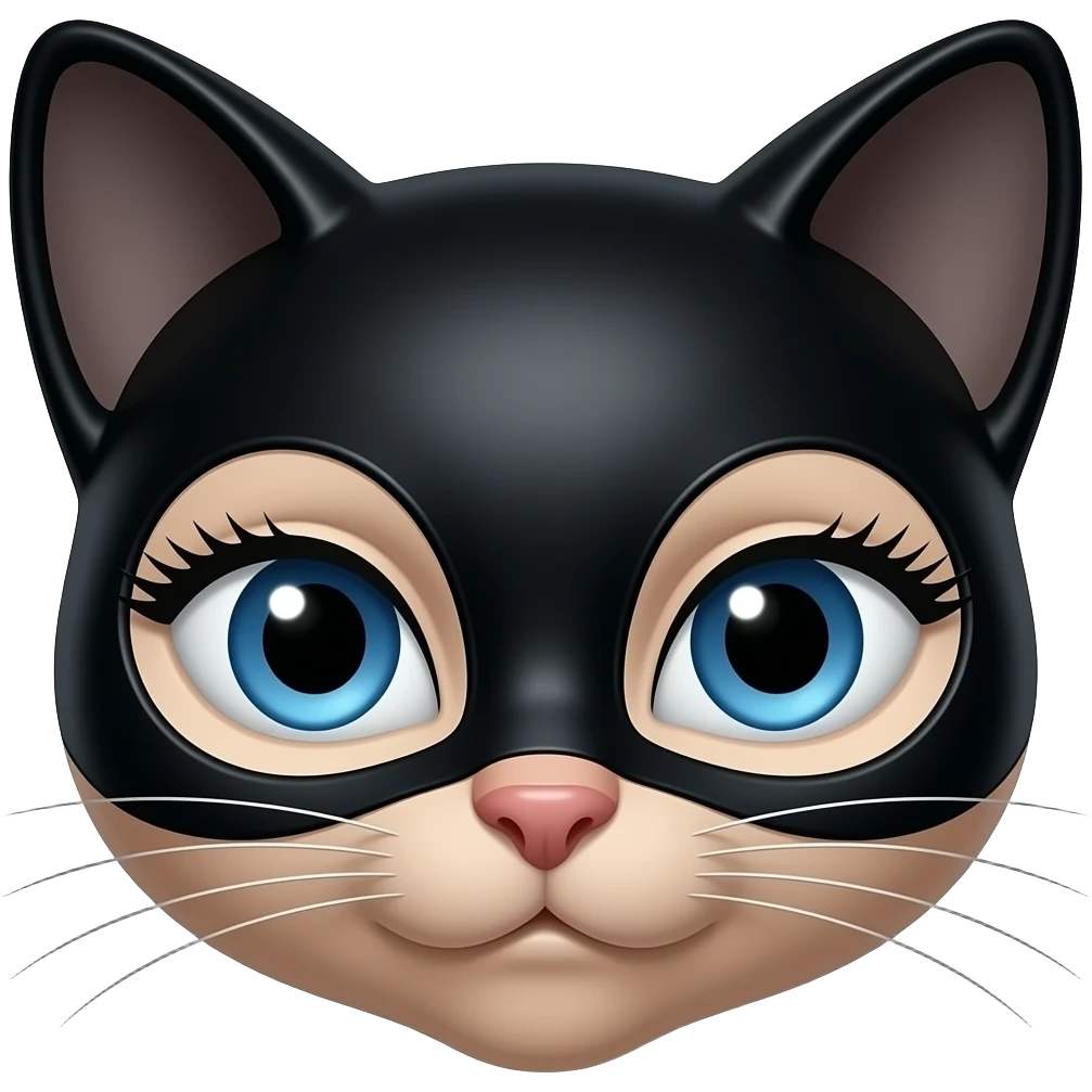 Only show the slim head A black cat that looks like Cat woman with long lashes blue eyes emoji