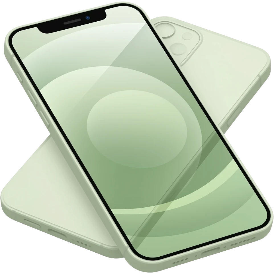 smartphone with a visible screen and a sleek bod The phone’s корпус (body) is designed in a soft olive-green color emoji