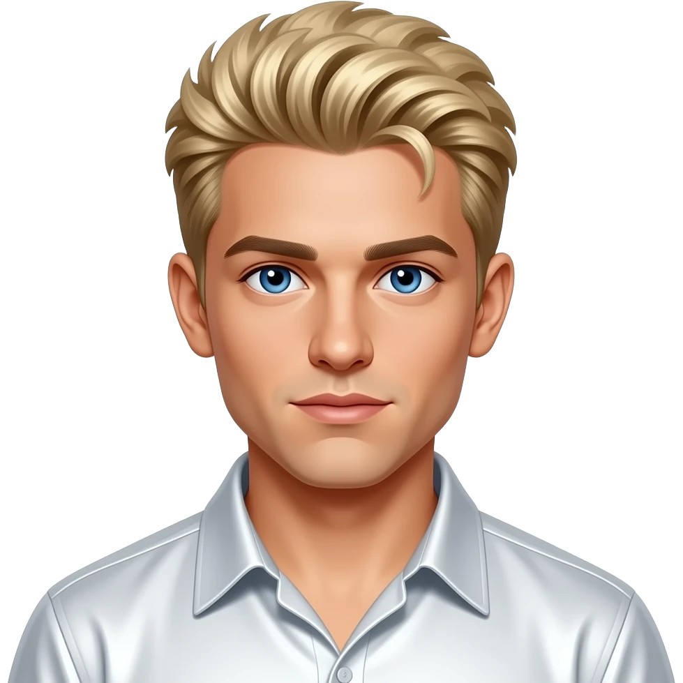 Nick Carter from Backstreet Boys with blue eyes, blonde 90s mushroom cut hair, white metallic shirt emoji