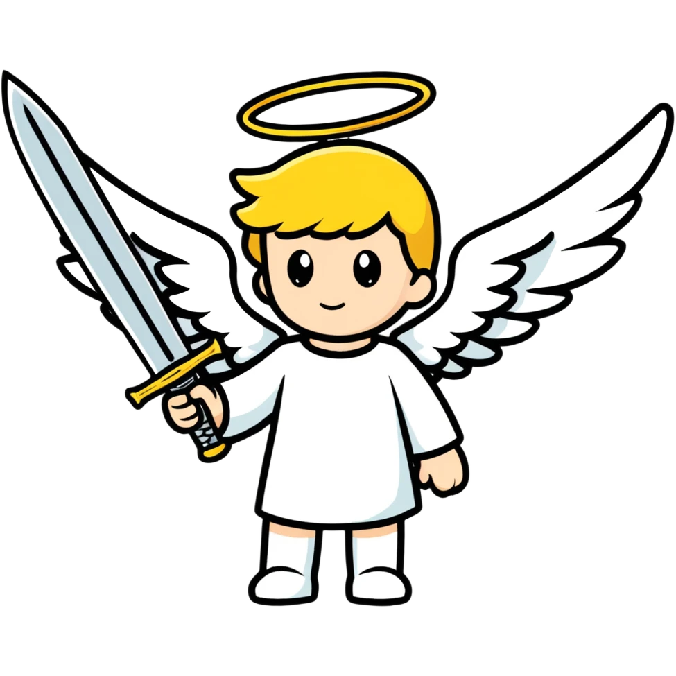 Angel with a sword on its hand and a gun emoji