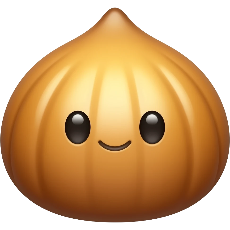 kawaii butter rice cake emoji, chestnut shape, three finger marks, glossy golden surface, simple icon style emoji