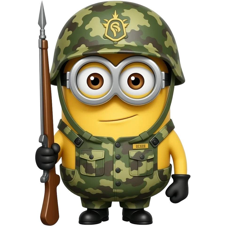 Minion in army uniform at attention on guard duty emoji