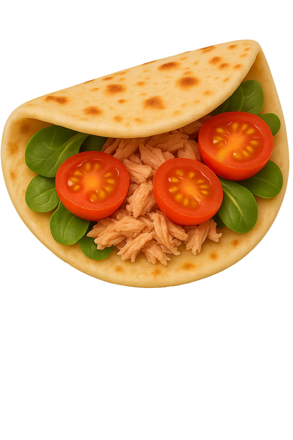 EMOJI STILE IPHONE DI Piadina (SG) con tonno, valeriana e pomodorini, iperrealistica 4k emoji